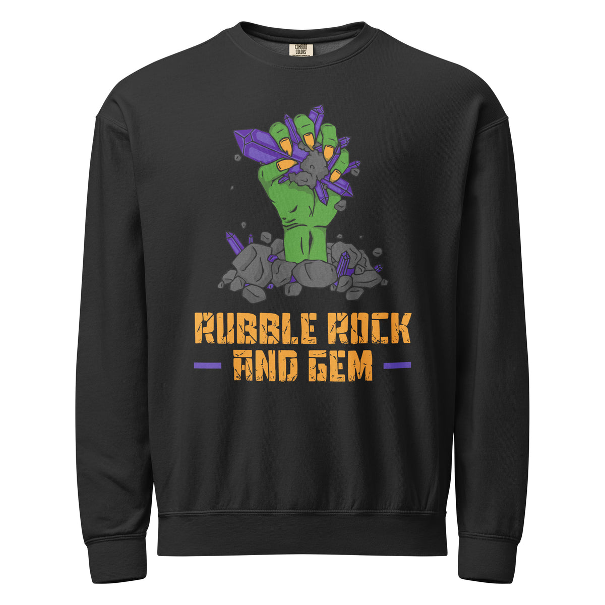 Unisex garment dyed fleece crewneck sweatshirt with the classic logo.