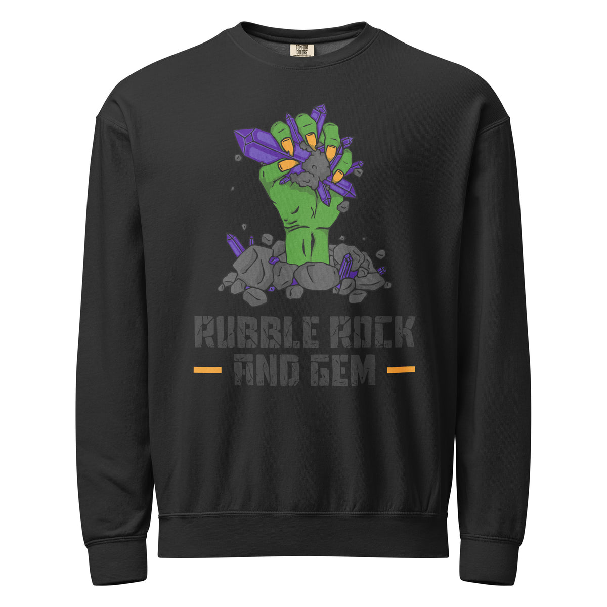 Unisex garment dyed fleece crewneck sweatshirt with the classic logo.