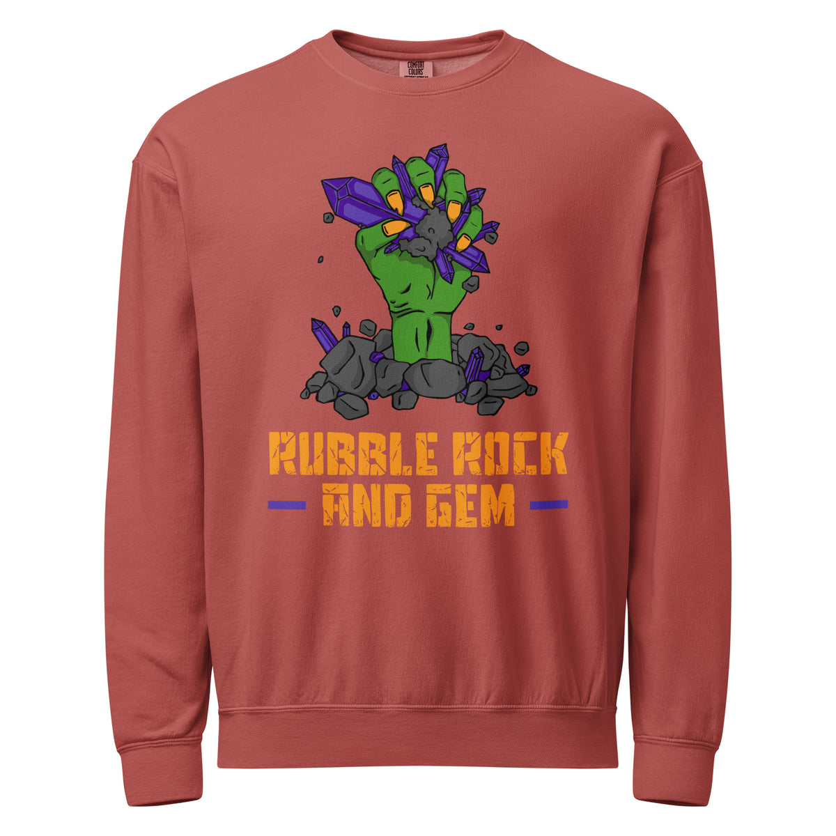 Unisex garment dyed fleece crewneck sweatshirt with the classic logo.