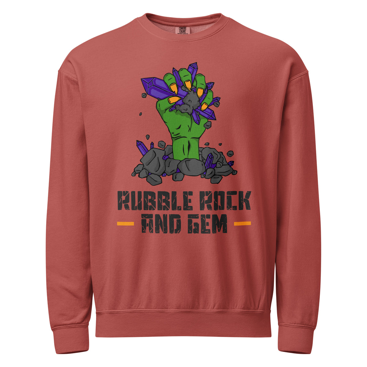 Unisex garment dyed fleece crewneck sweatshirt with the classic logo.
