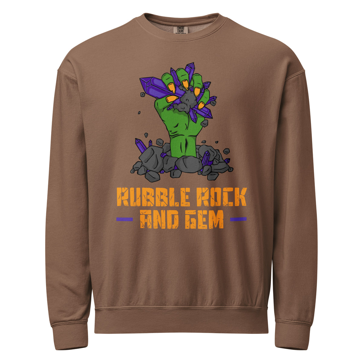 Unisex garment dyed fleece crewneck sweatshirt with the classic logo.