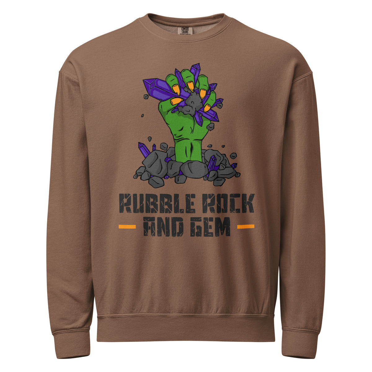 Unisex garment dyed fleece crewneck sweatshirt with the classic logo.