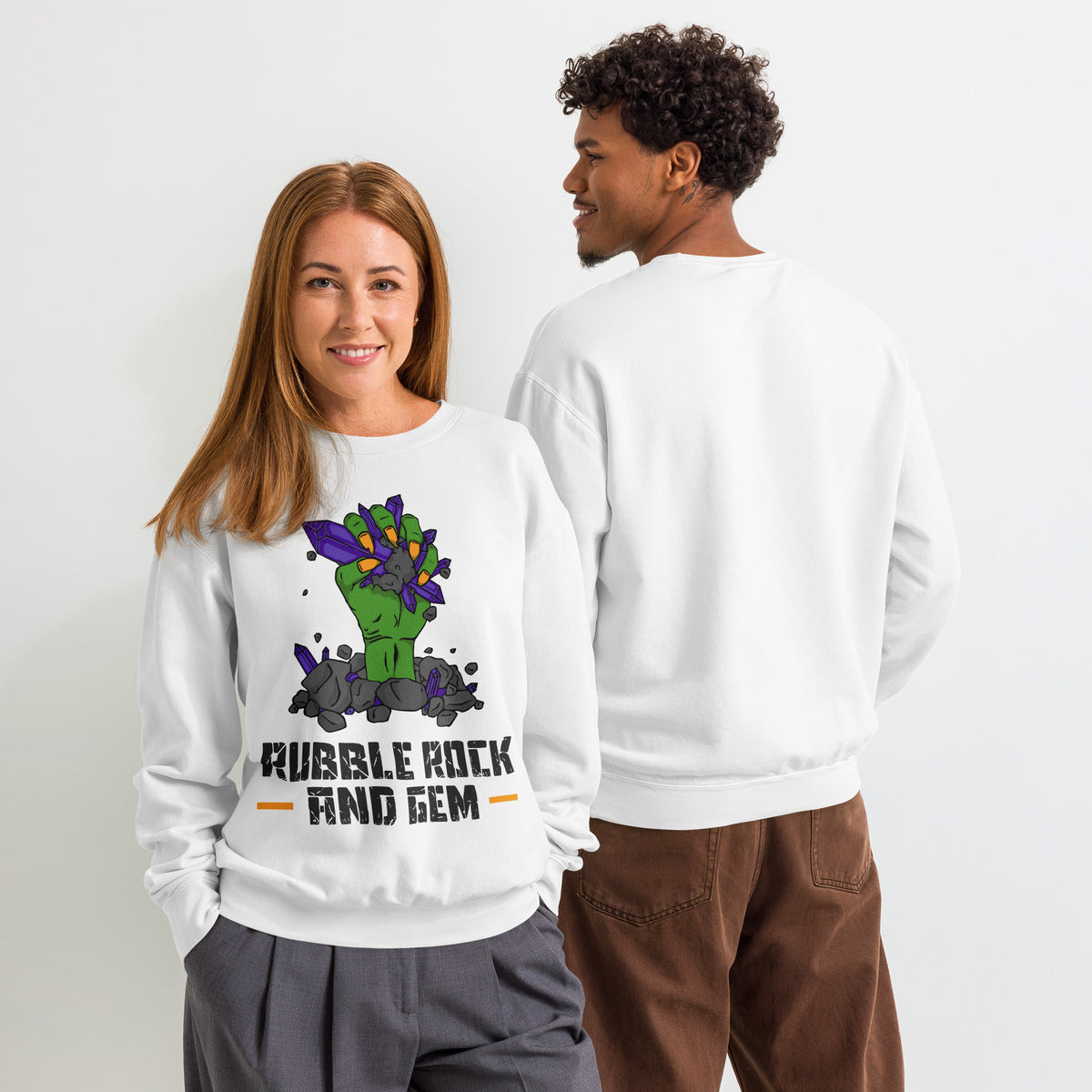 Unisex garment dyed fleece crewneck sweatshirt with the classic logo.