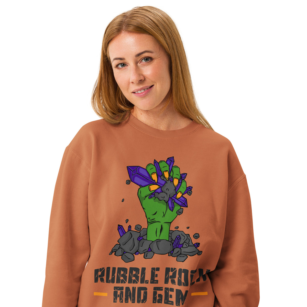Unisex garment dyed fleece crewneck sweatshirt with the classic logo.