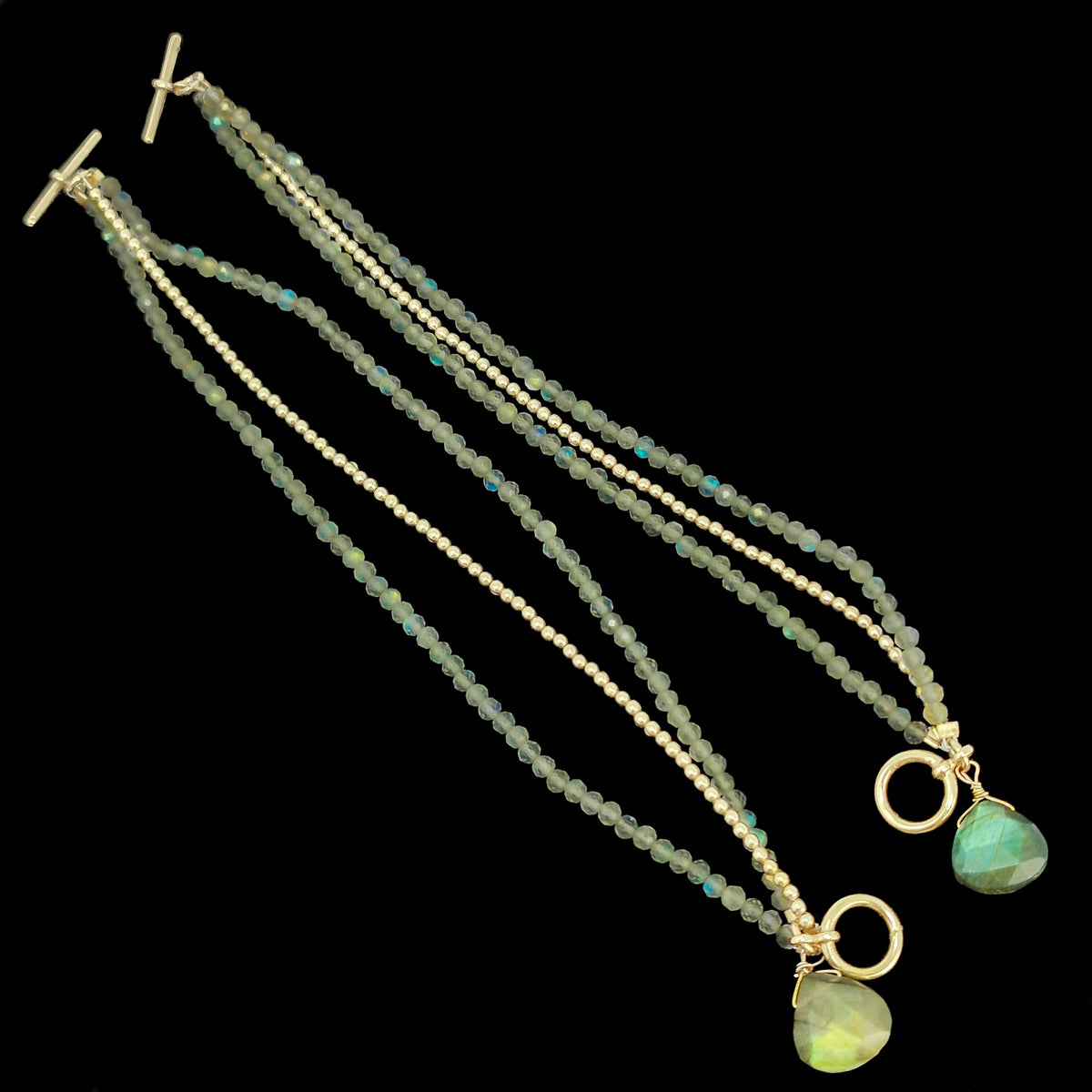 10kt gold plated labradorite bracelet – full bracelet on black
