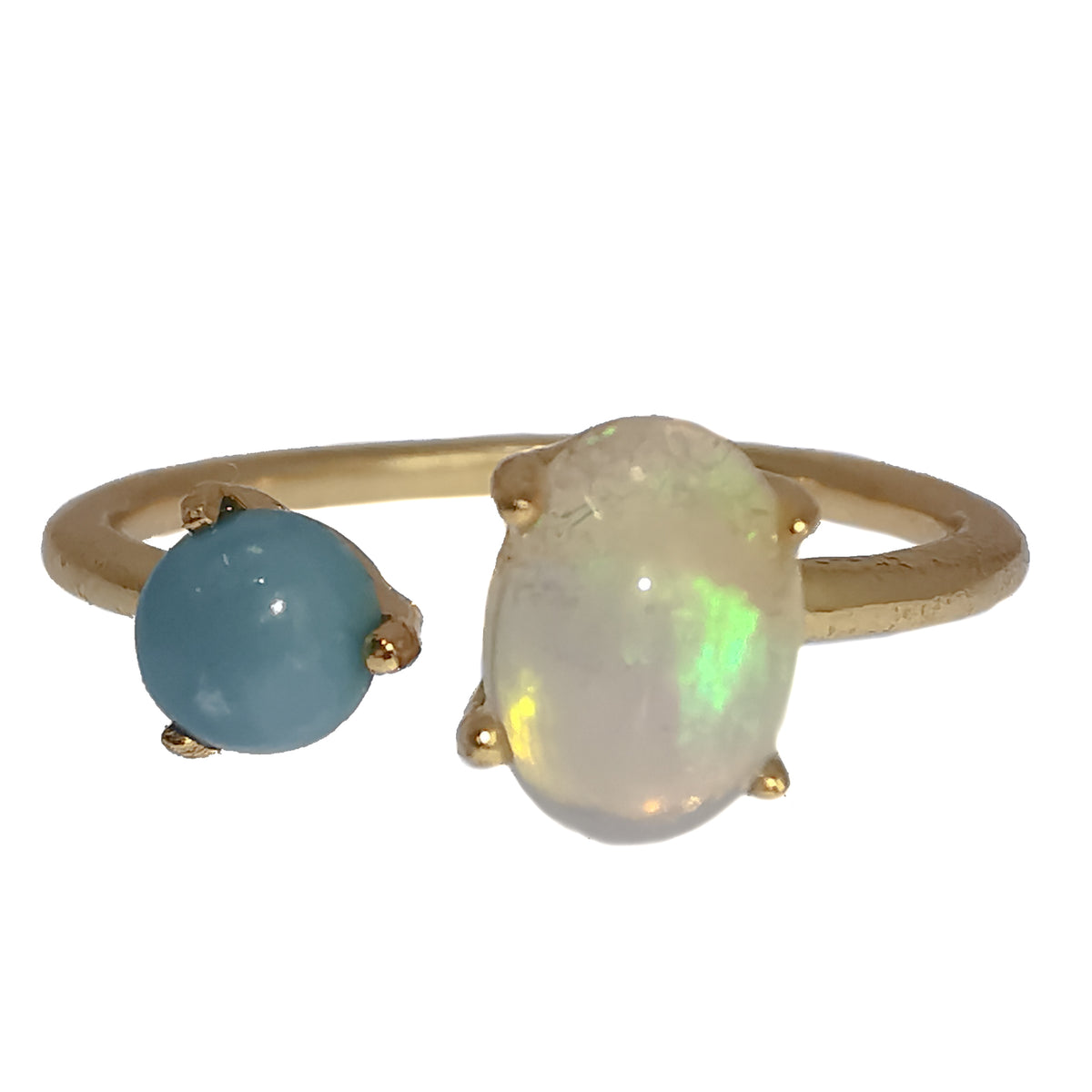 10kt gold plated opal and turquoise ring – close-up of stones