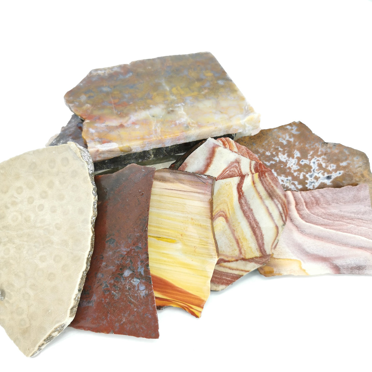 Assorted lapidary slab – spread of slabs