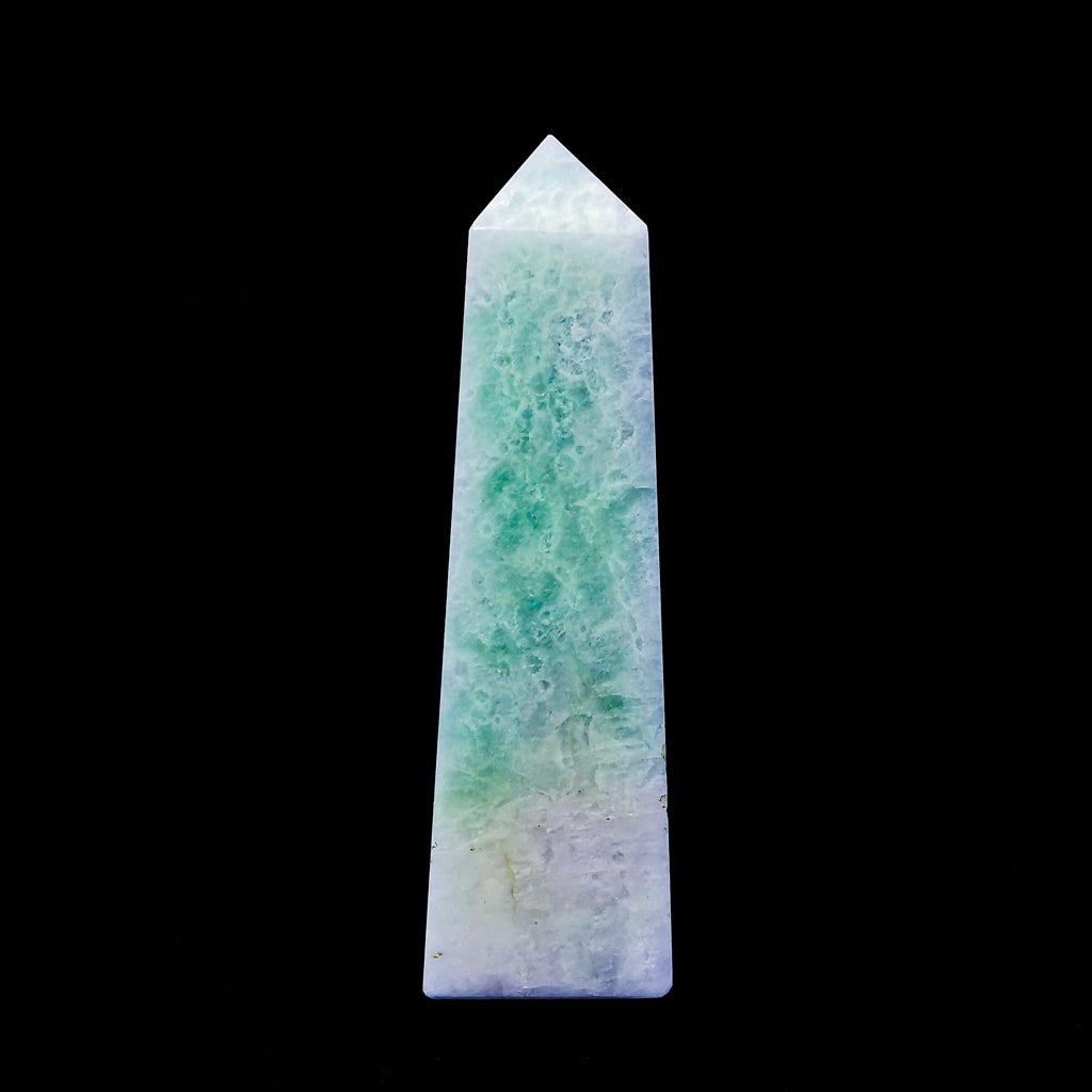 Amazonite obelisk, a variety of microcline feldspar, from Itinga, Minas Gerais, Brazil.