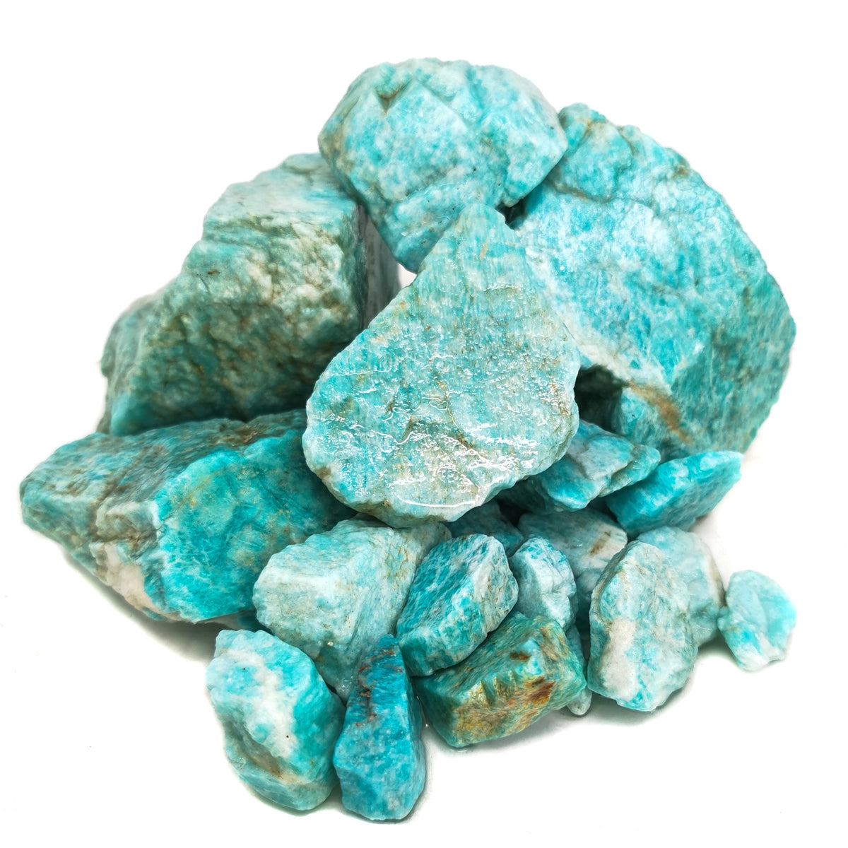 Amazonite rough, a variety of microcline feldspar, from Brazil.