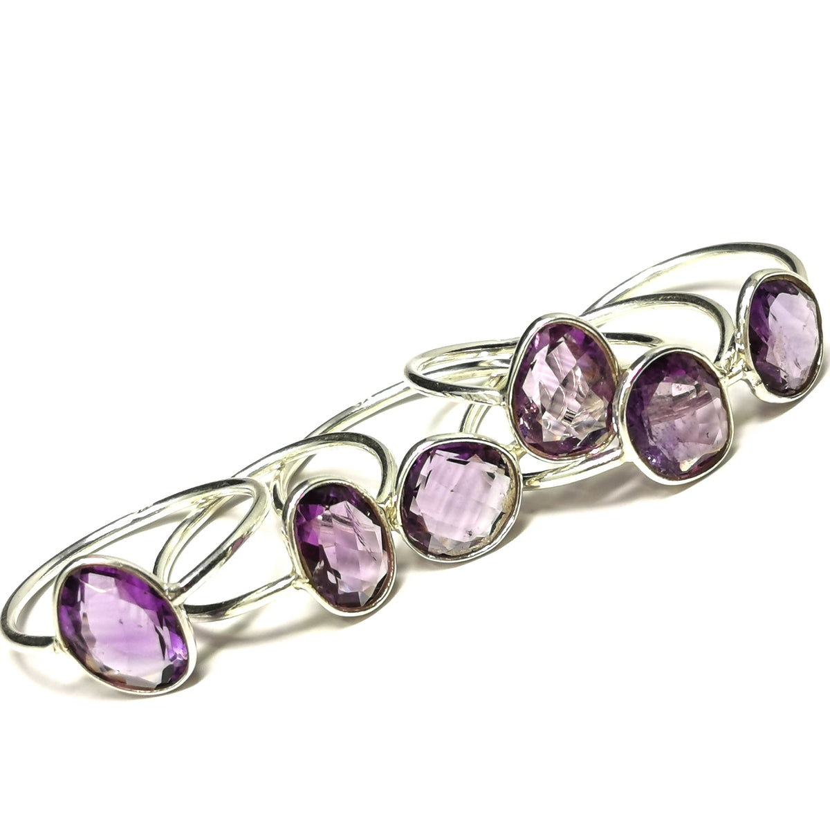 Amethyst Rose Cut Fine Bezel ring in sterling silver.