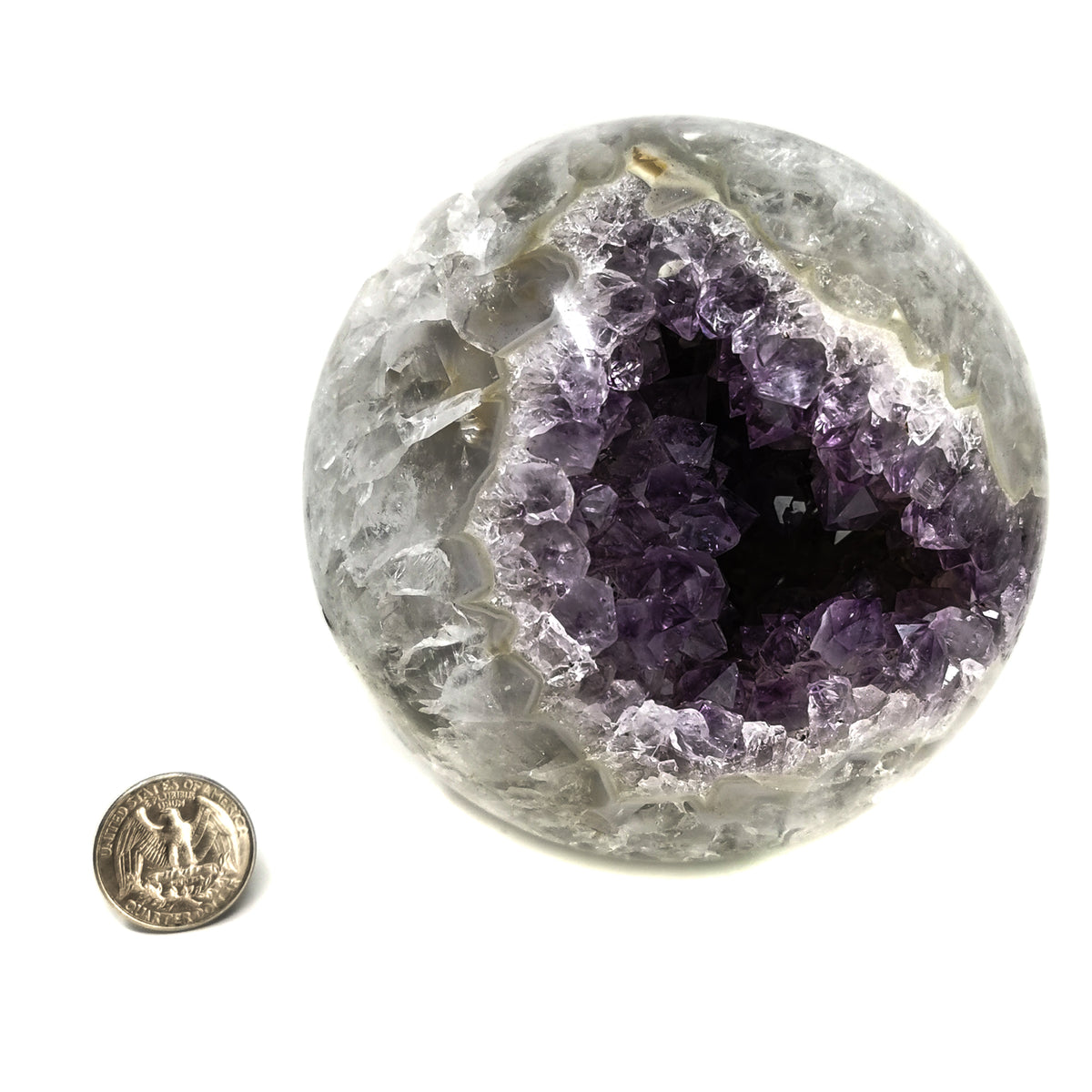 Amethyst Crystal sphere specimen, a variety of quartz, from Brazil.