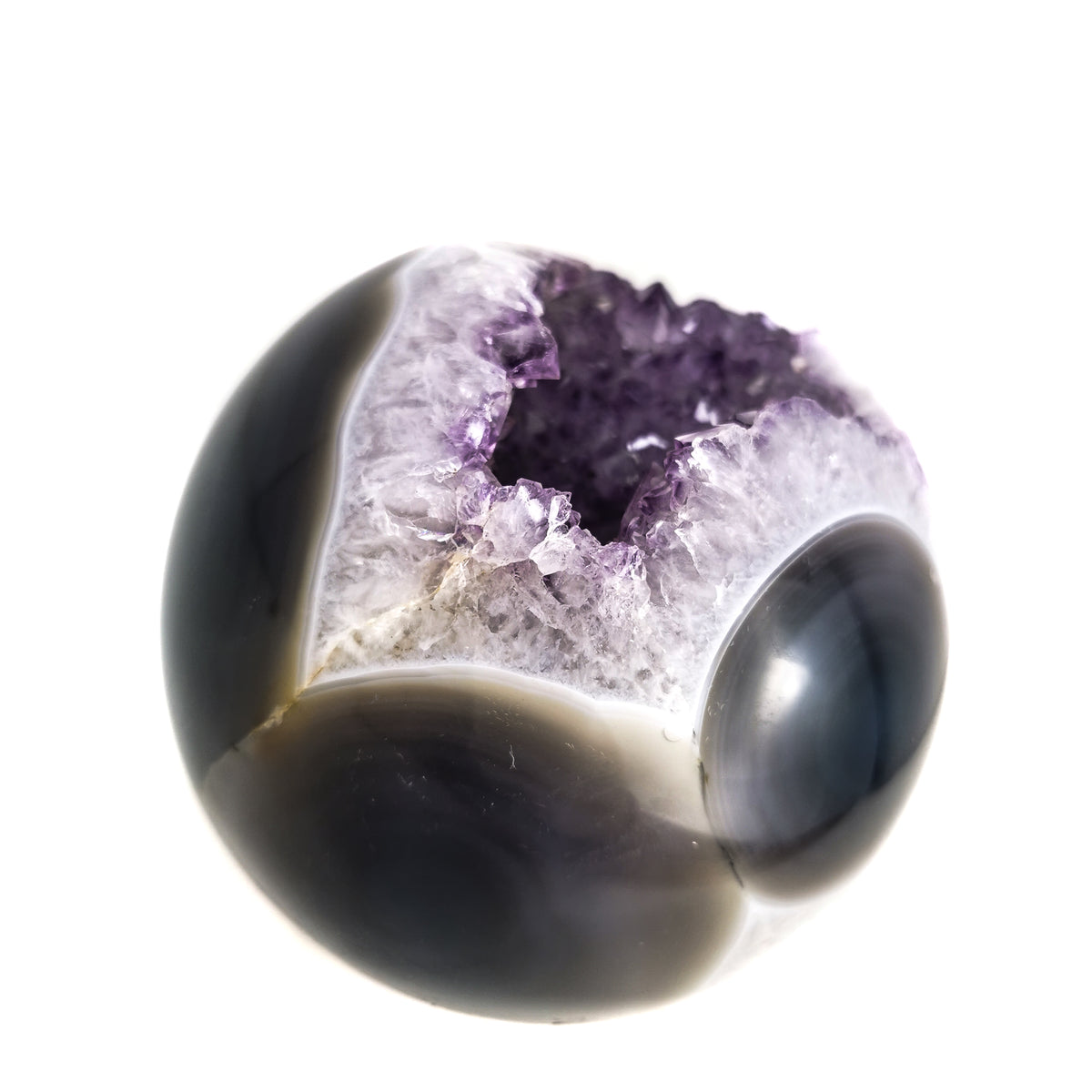 Amethyst Crystal sphere specimen, a variety of quartz, from Brazil.