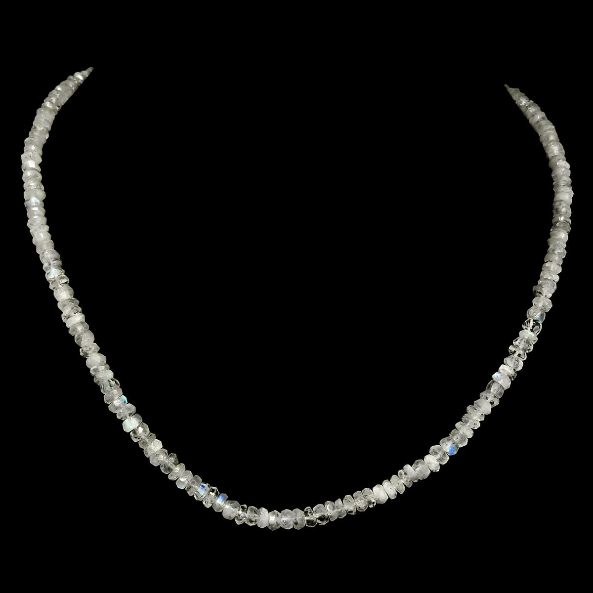 Moonstone facet bead necklace in sterling silver.