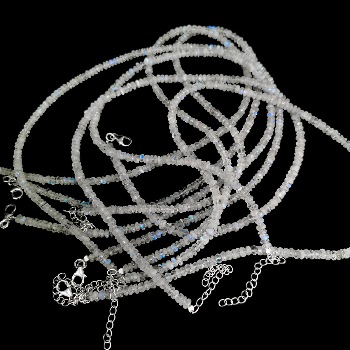 Moonstone facet bead necklace in sterling silver.