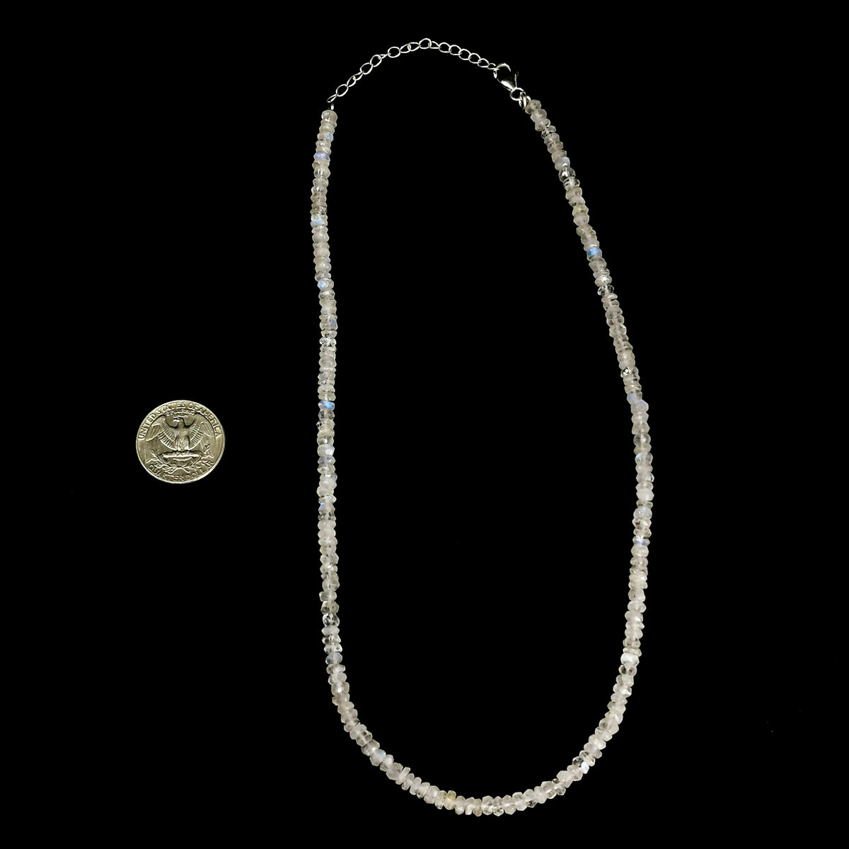 Moonstone facet bead necklace in sterling silver.
