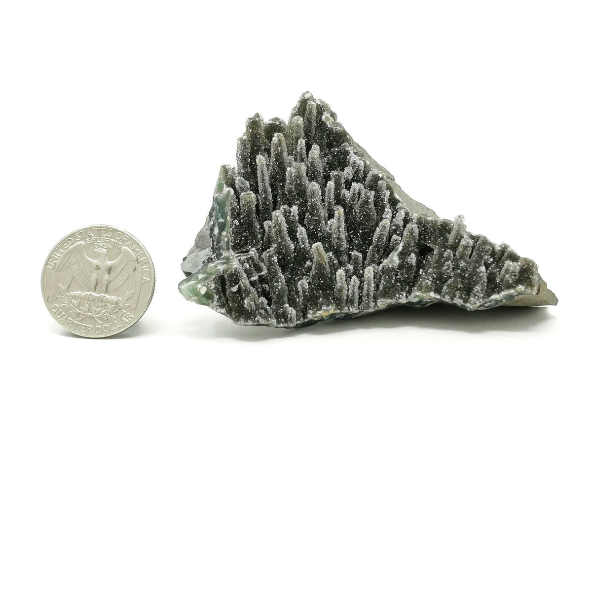 Black amethyst druzy from Uruguay – stalactite piece with a coin