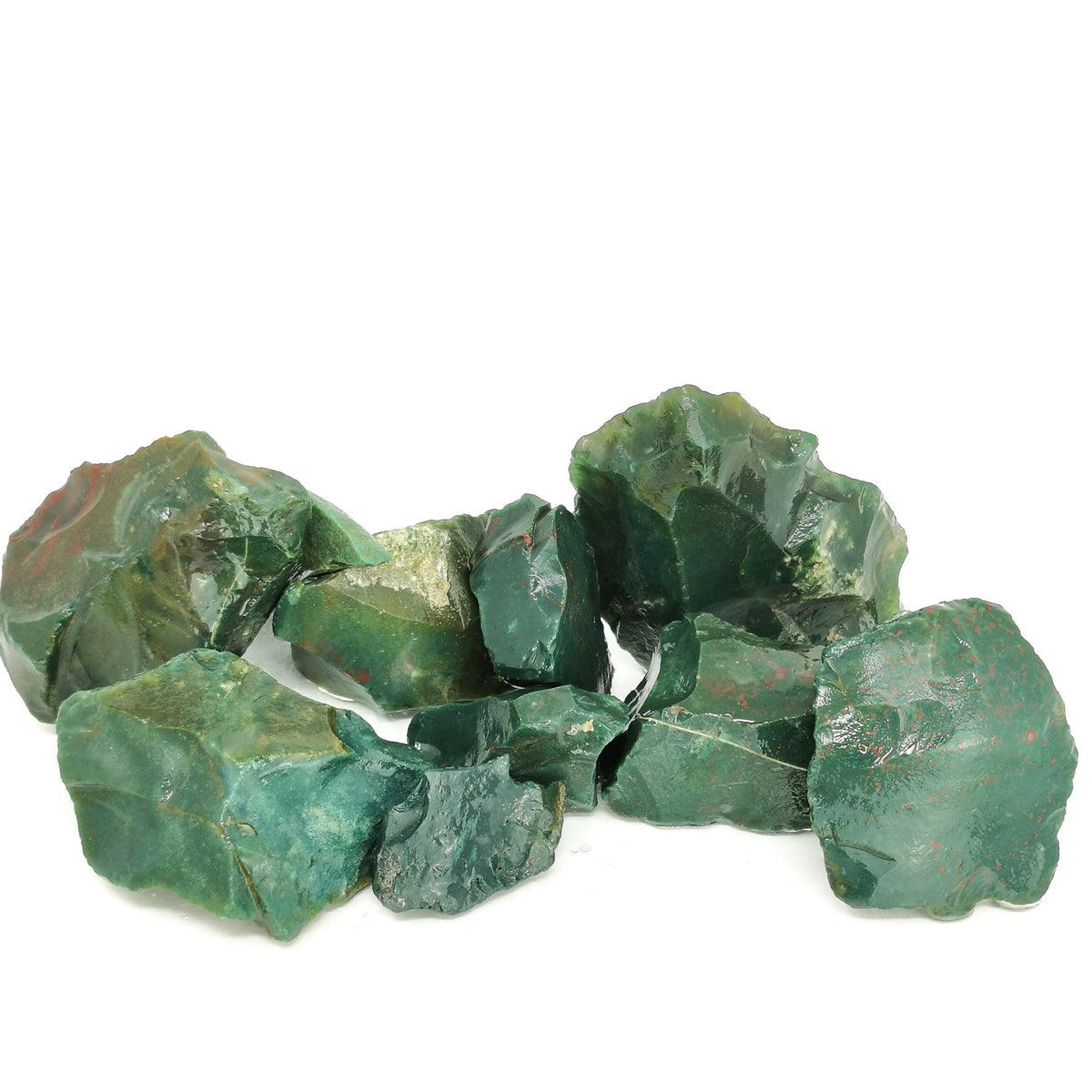 Bloodstone (Heliotrope) rough, a variety of chalcedony, from India.