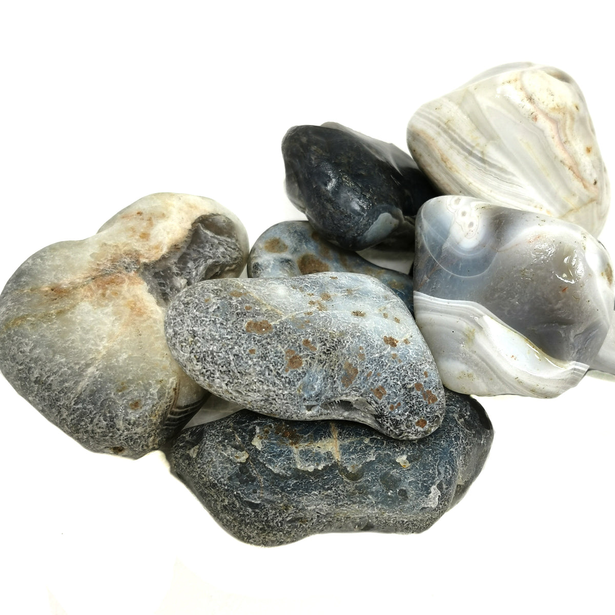 Botswana Agate semi tumbled rough, a variety of chalcedony.