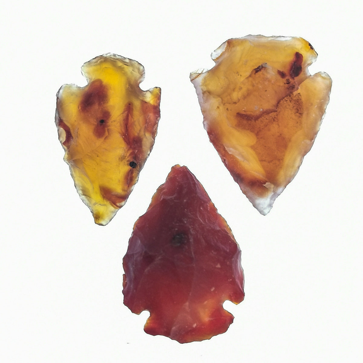 Carnelian arrowhead, a variety of chalcedony, from India.