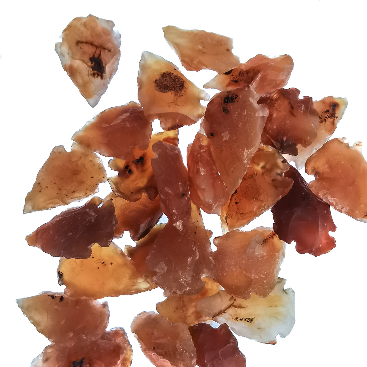 Carnelian arrowhead, a variety of chalcedony, from India.