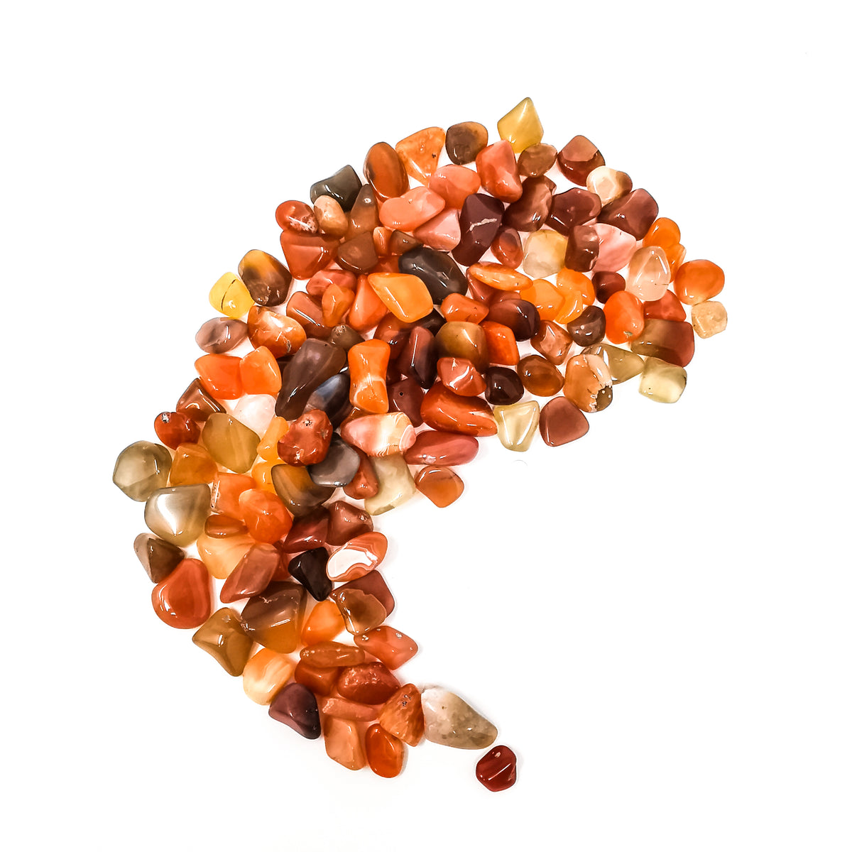 Carnelian A-grade tumble, a variety of chalcedony, from Ambato-Boeni District, Mahajanga Province, Madagascar.