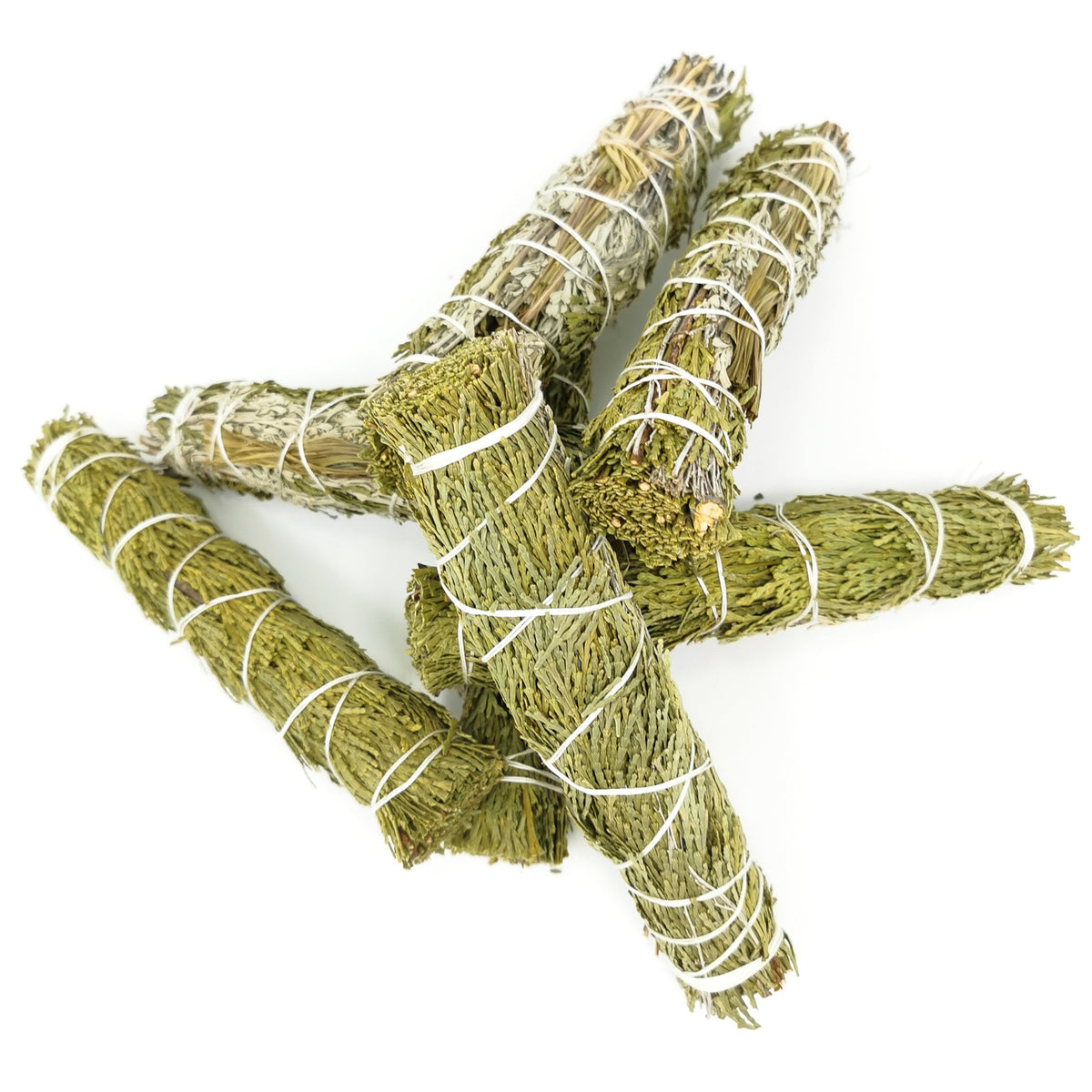 Cedar and sweetgrass 8 inch smudge stick – four sticks crossed