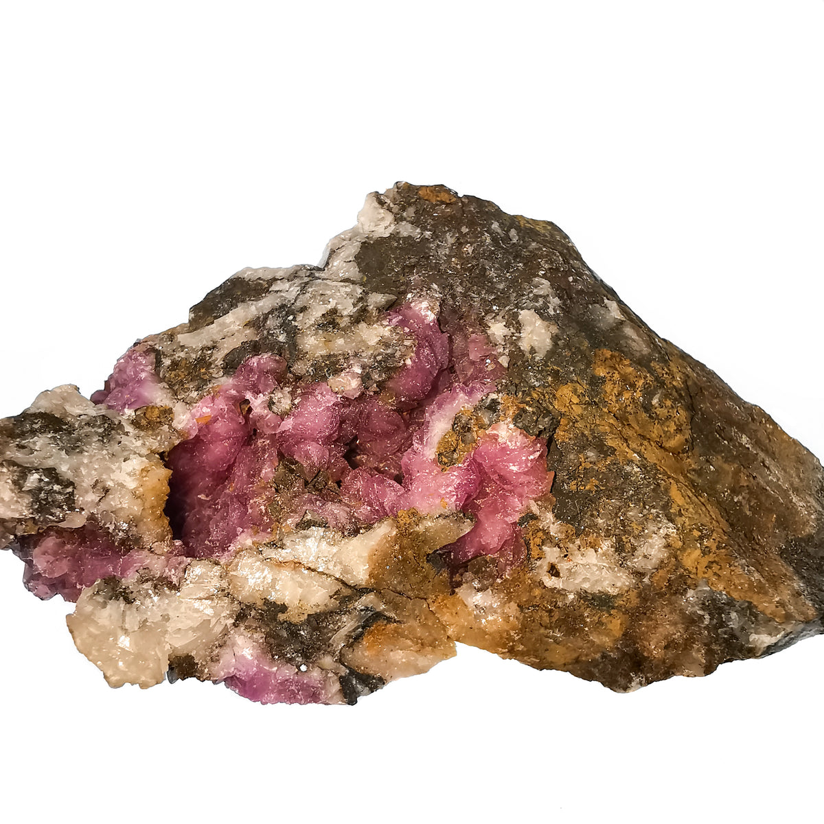 Cobalt calcite from Morocco – crystals on matrix, close up