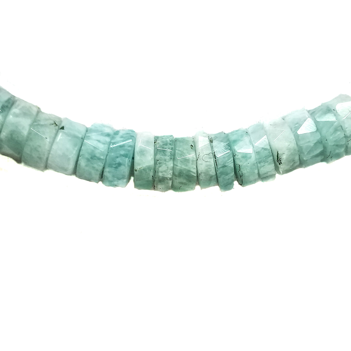 Wheel Shape facet bead necklace in sterling silver and steel wire.