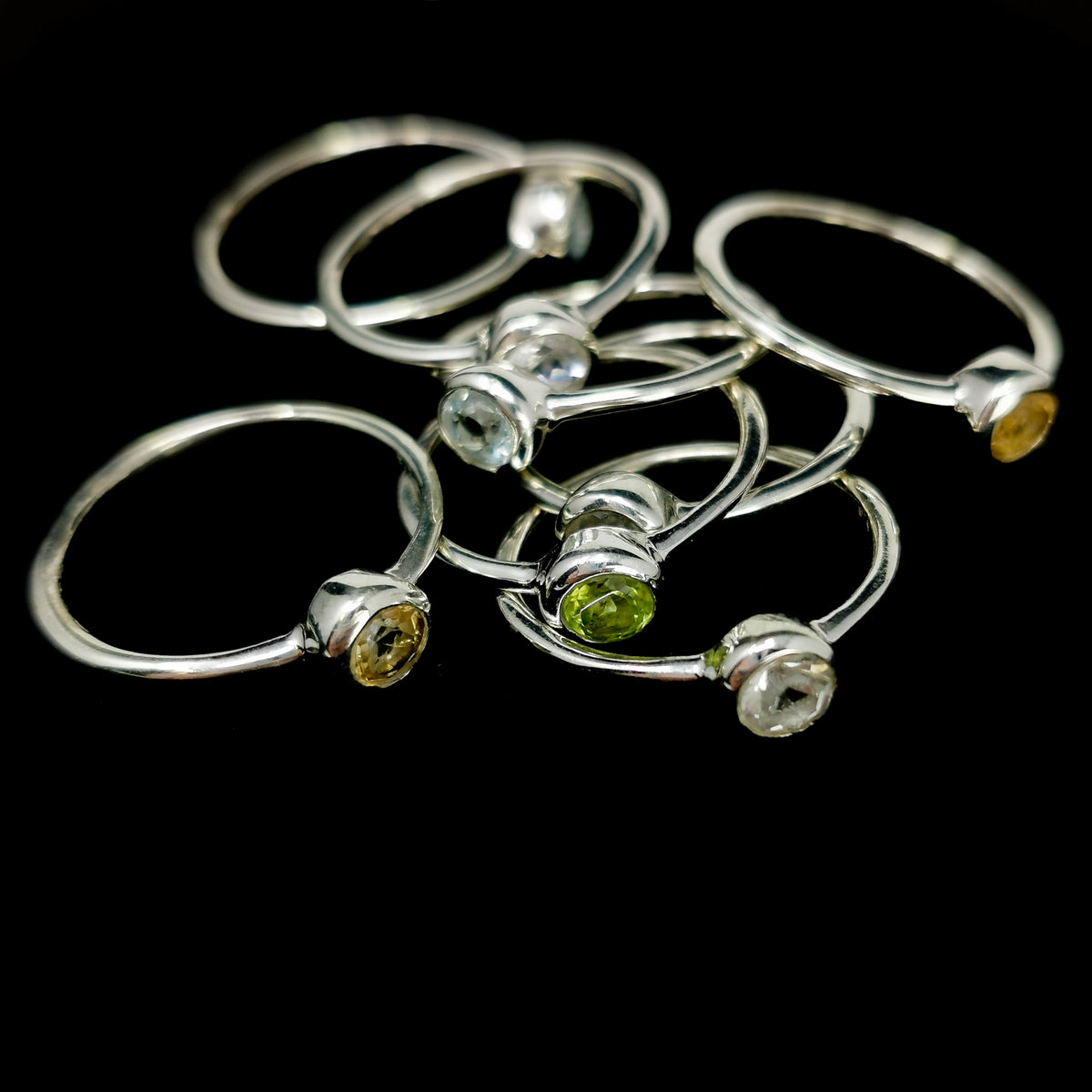 Solitaire Facet Stone Sterling Silver stacker ring.