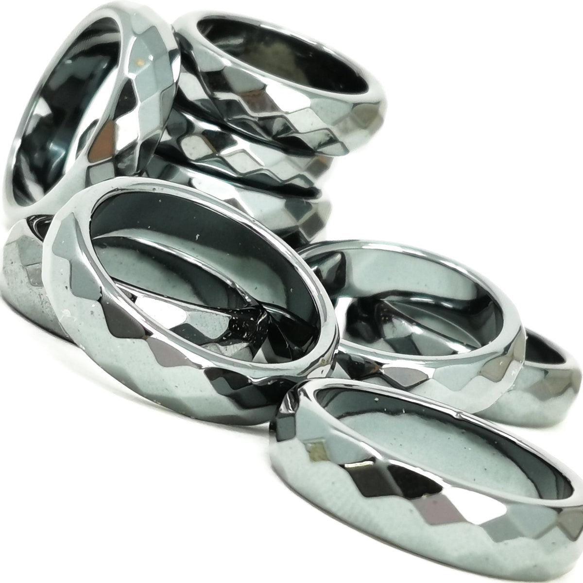Faceted hematite stone ring – stack of rings