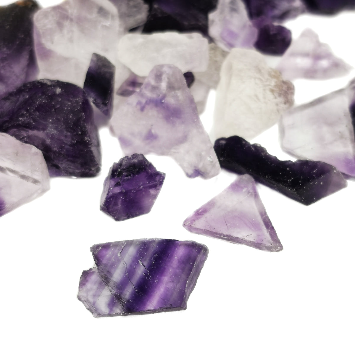 Fluorite, China: close view of mixed pieces