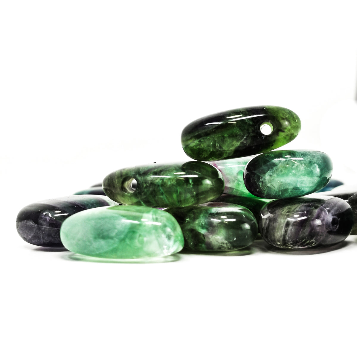 Drilled fluorite pendant – pendants side view