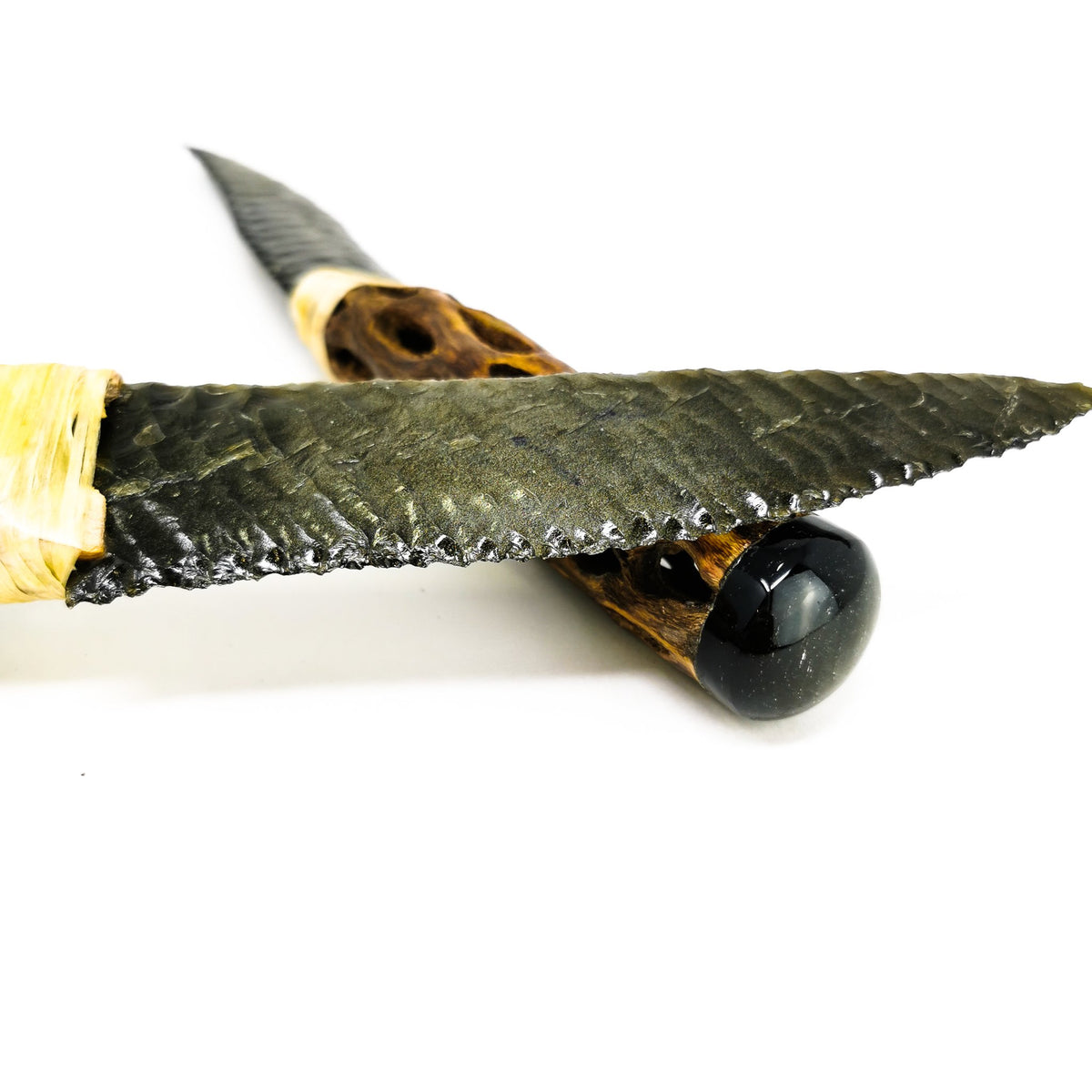 Gold Sheen Obsidian cactus knife, a volcanic glass, from Mexico.