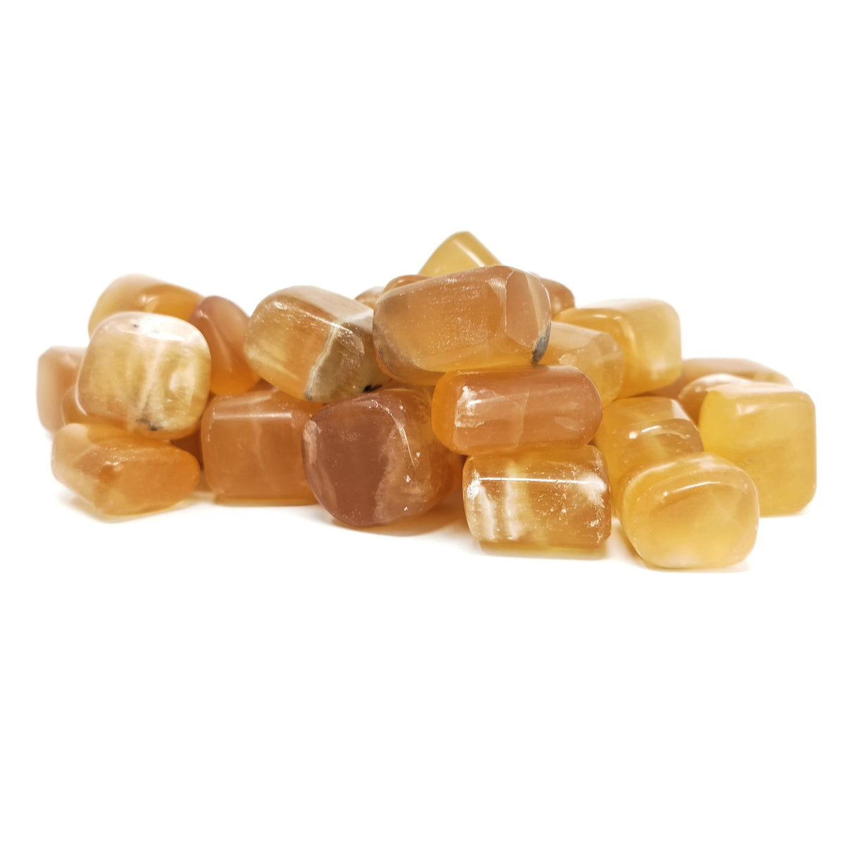 Honey Calcite tumble, calcium carbonate.