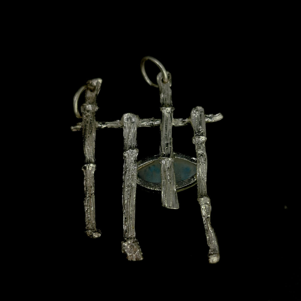 Twig and moonstone pendant: pendant angled view