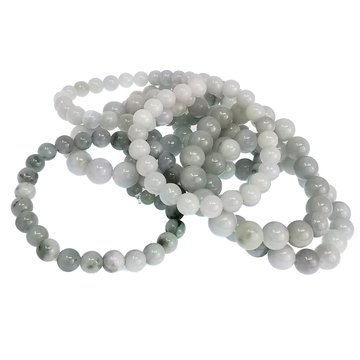 Jadeite blanche bead bracelet: stack of bracelets