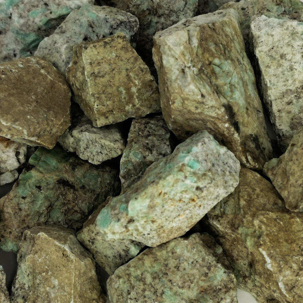 Amazonite in Granite rough, a variety of microcline feldspar, from Boston Bar, British Columbia, Canada, dug by Rubble Rock and Gem.