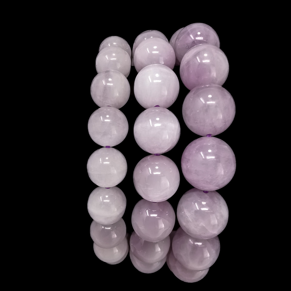 Kunzite bead bracelet from Pakistan – three bracelets, upright