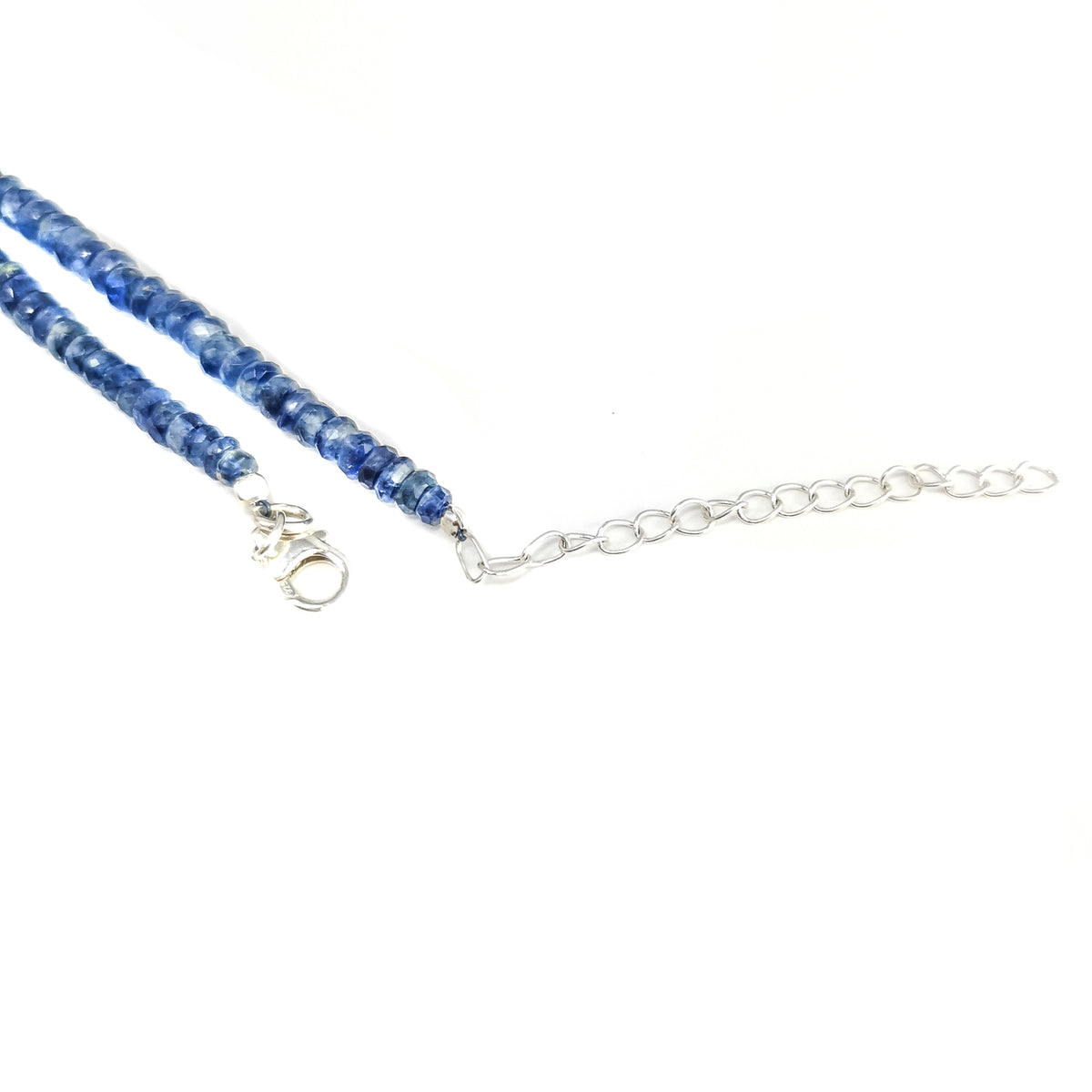Kyanite facet bead necklace in sterling silver and steel wire.