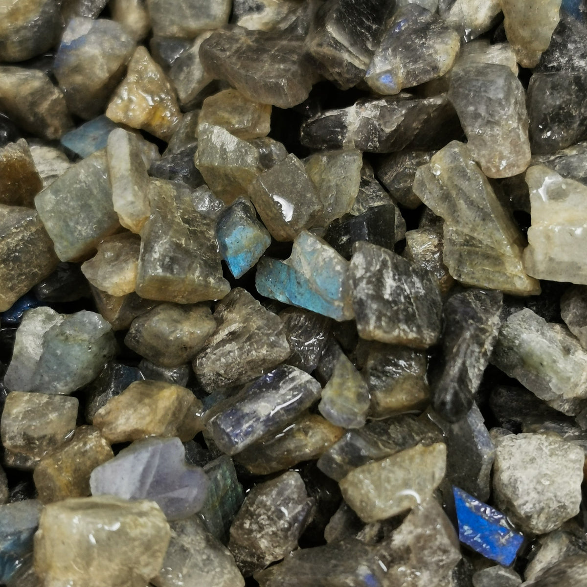 Labradorite Chips rough, a feldspar, from Madagascar.