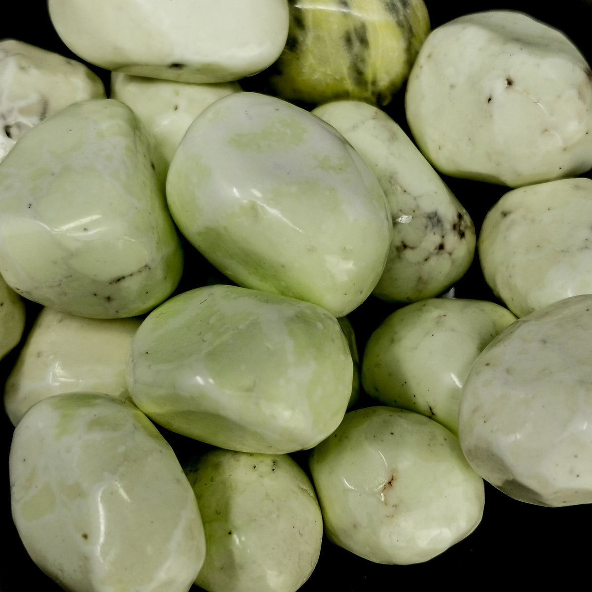 Lemon Chrysoprase tumble, a variety of chalcedony, from Australia.