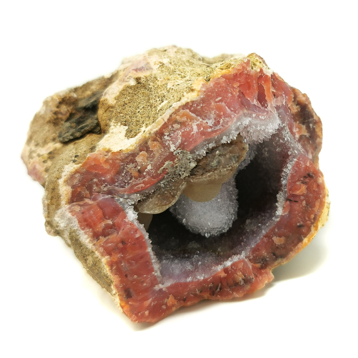 Pink amethyst geode, Morocco: geode interior