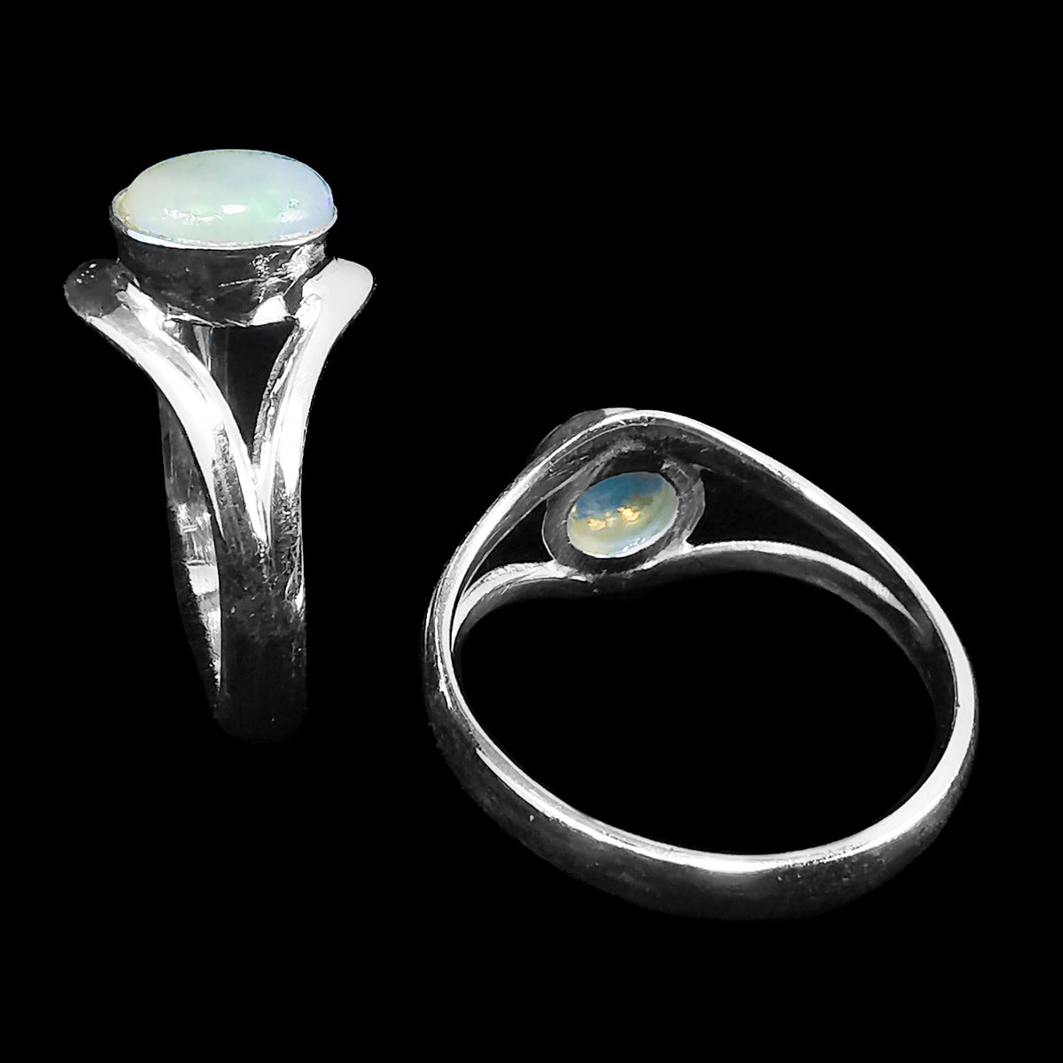 Opal split ring with Ethiopian opal – ring, side and top view