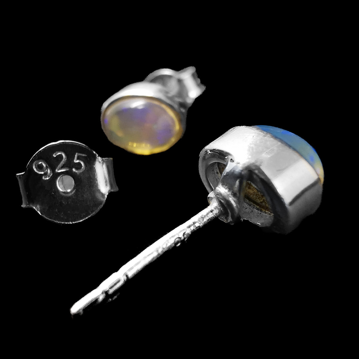 Ethiopian opal oval stud earrings – back of stud with 925 stamp