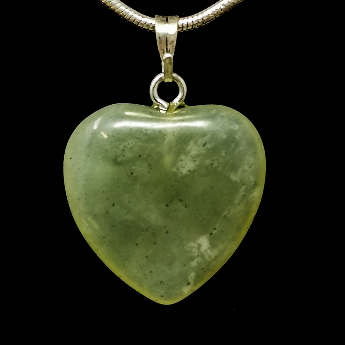 Prehnite Heart pendant in silver-plated steel.