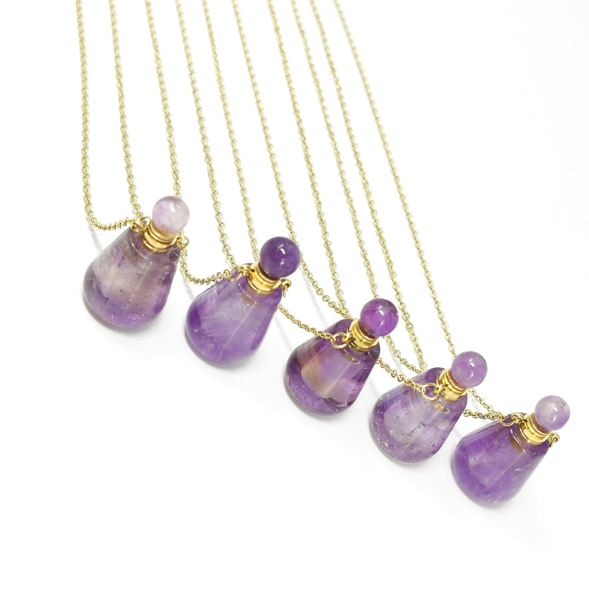 Smooth Potion perfume bottle pendant in plated steel with Amethyst.