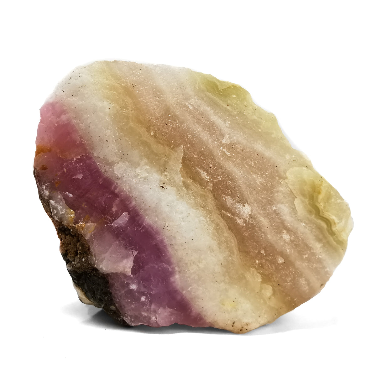 Pink calcite, Pakistan: banded slab-like piece