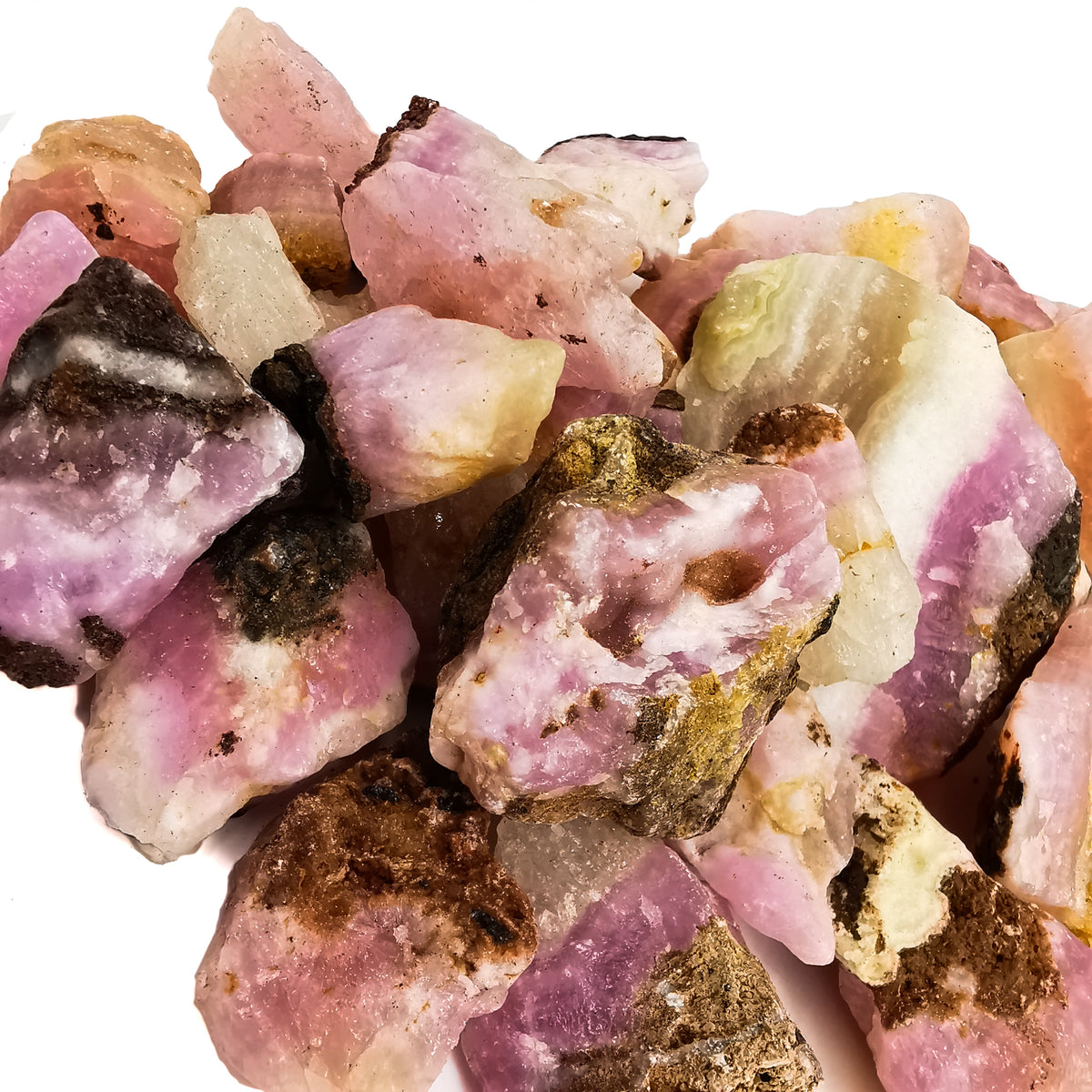 Pink calcite, Pakistan: heap of rough specimens