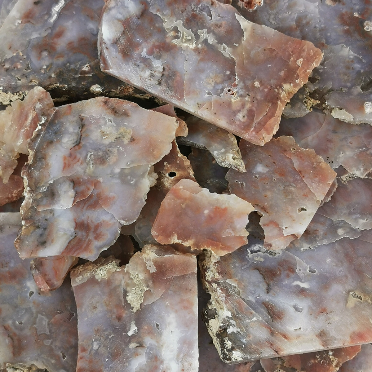 Plume Agate rough, a variety of chalcedony.