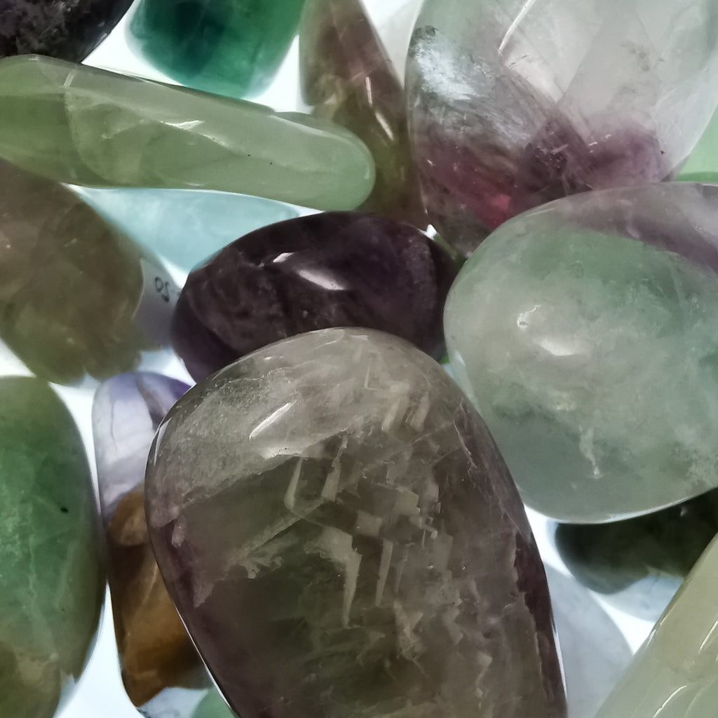 Rainbow Fluorite (Lrg) tumble, calcium fluoride, from China.